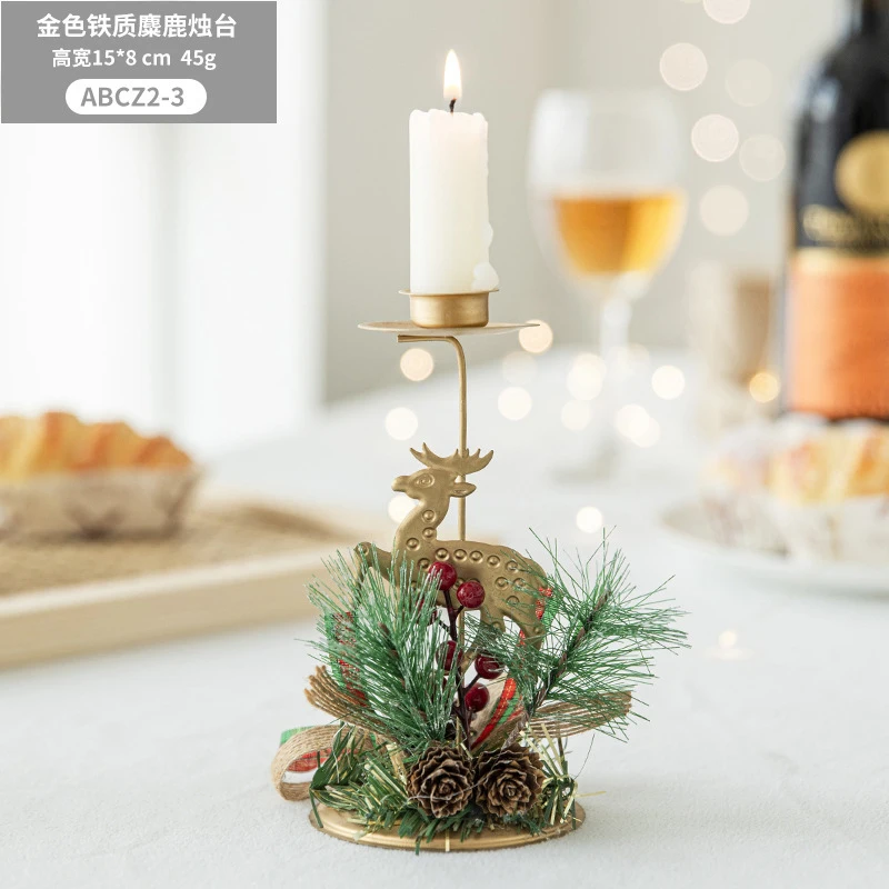 2024 Christmas Candle Holder Santa Claus Elk Tree Golden Iron Candlestick New Year Table Ornaments Xmas Gift Decor For Home