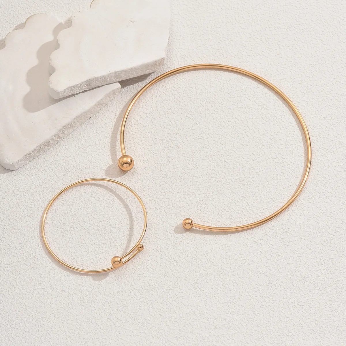 الحد الأدنى هندسية مفتوحة البولندية الياقة المستديرة المختنق قلادة الإسورة للنساء الذهب اللون المعادن مجموعة مجوهرات بسيطة هدية حفلة #3