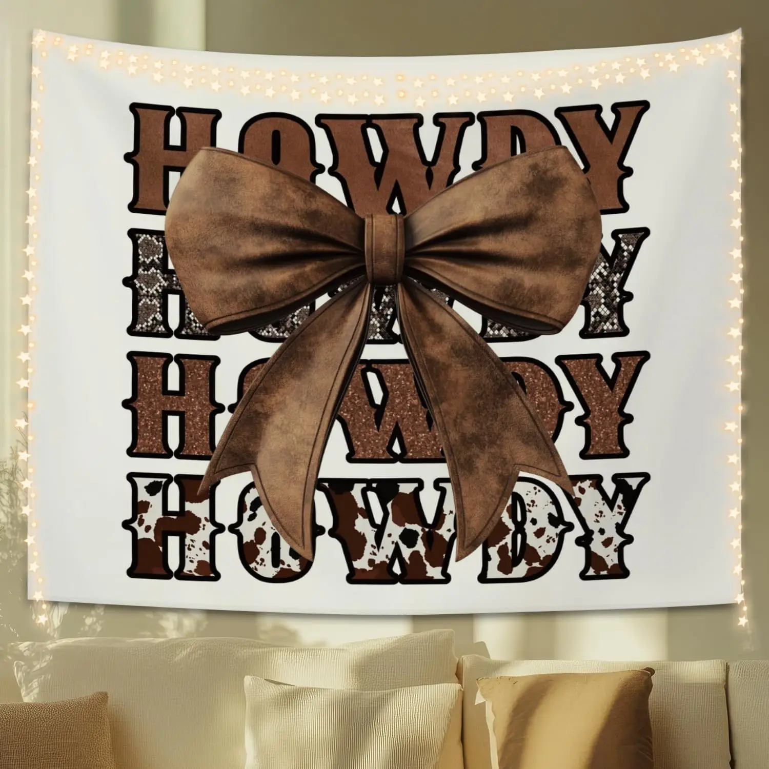 Rustic Western Howdy Wall Decor Tapestry Banner Boho Farmhouse Cowboy Style Polyester Hanging Cloth for Man Cave Home Decoration