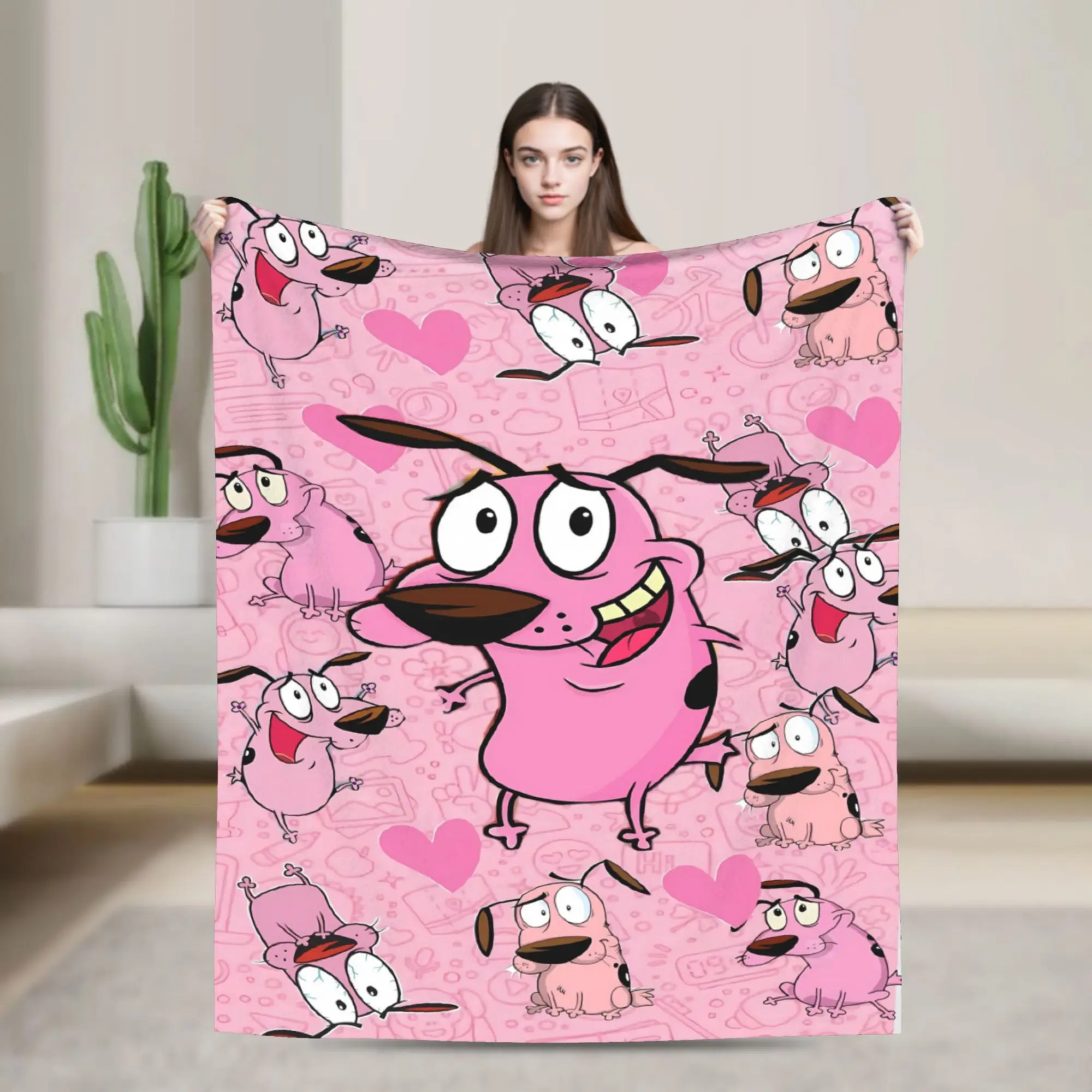 Cartoon Courage Cowardly Dog Plush Blanket Kids  Flannel Throw Blanket For Couch Chair Sofa Bed Soft Warm Bedspread Gift Idea