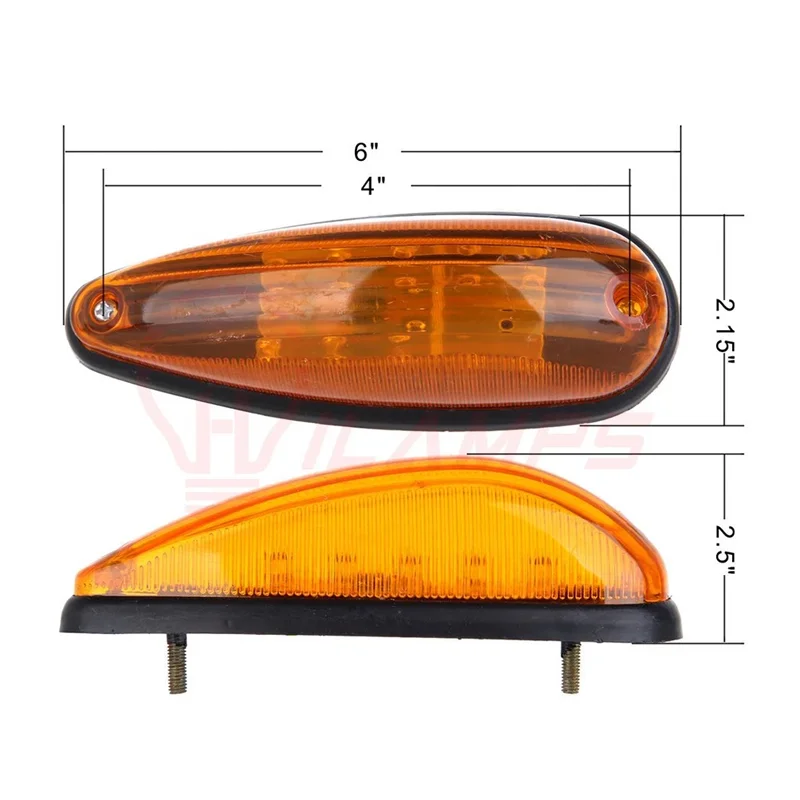 

5X Amber 6" Trailer Truck Bus 3Led Cab Roof Marker Clearance Lights Sealed 12V