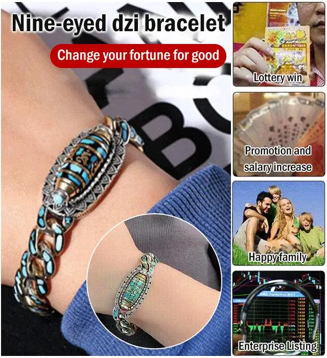 Turquoise Six Character Mantra Nine Eyed Dzi Bead Bracelet Lucky Men\'s Bracelet Good Fortune