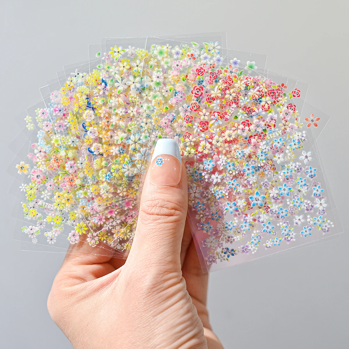 24pcs Flower With Diamond Nail Stickers Set 3D Nail Art Stickers Self-Adhesive Assorted Patterns Blossom Manicure Decoration