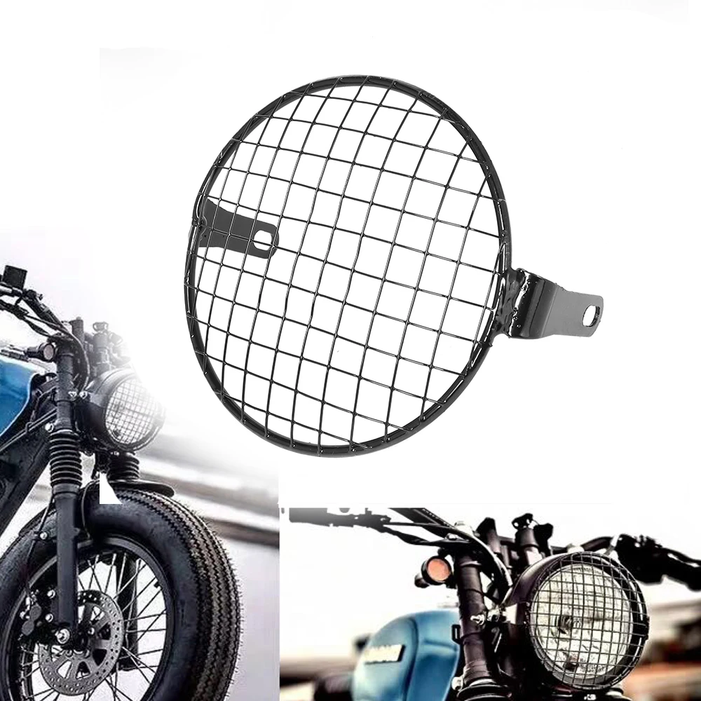 

Motorcycle Universal Black Grill Headlight Protector Guard Cover For Retro Cafe Racer Headlight Protective Cover