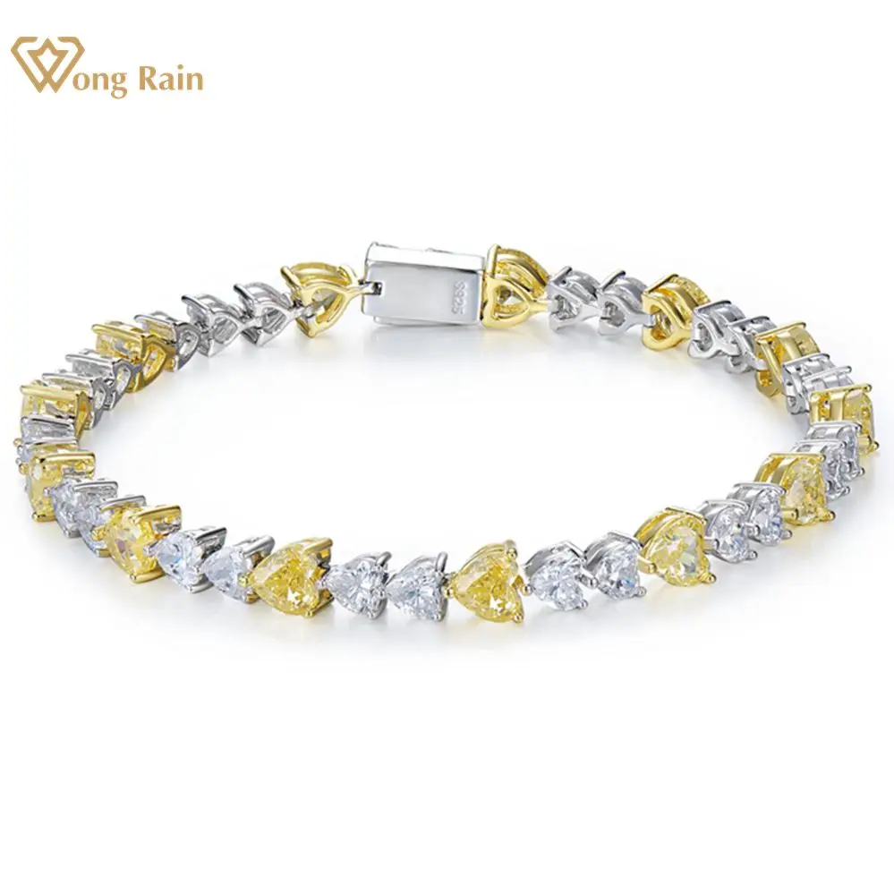 

Wong Rain Solid 925 Sterling Silver Heart Simulated Moissanite Citrine Gemstone Charm Bracelets Bangle Fine Jewelry Wholesale