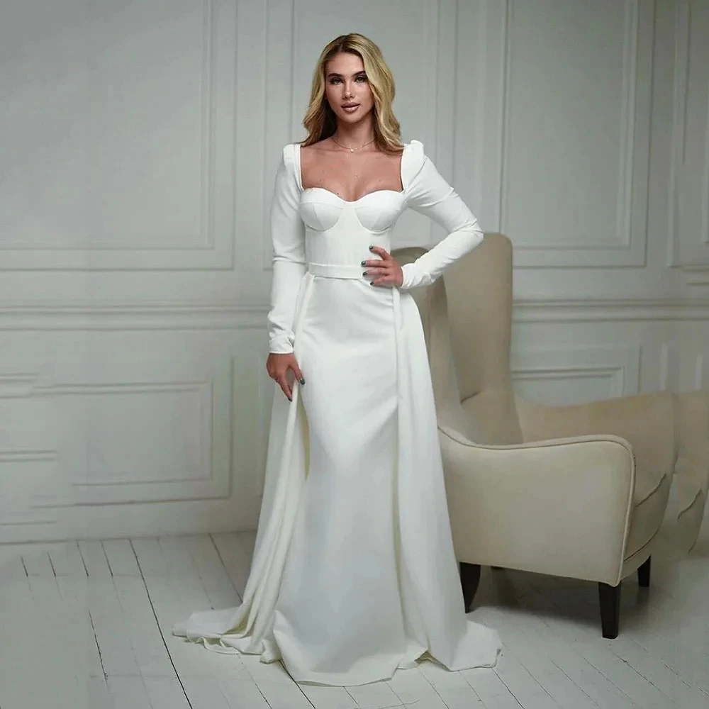 

Flora Dress Elegant White Mermaid Evening Dresses Long Sleeve Sweetheart Bridal Gowns With Detachable Train Party Gowns 2024