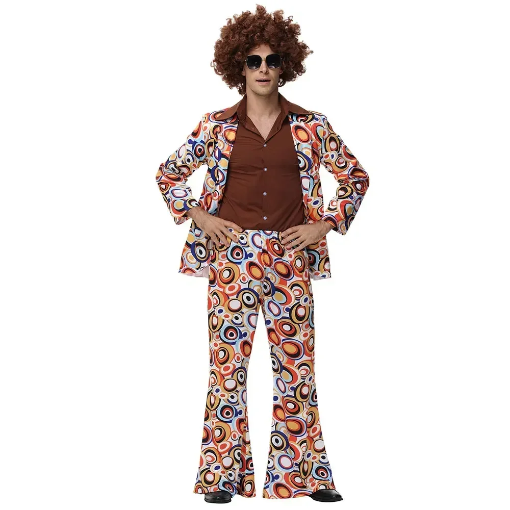 

Halloween Party Disco Adult Couples Hippie Costumes Dance Fantasia Costume Women Male 70s 80s Rock Disco Cosplay Outfits