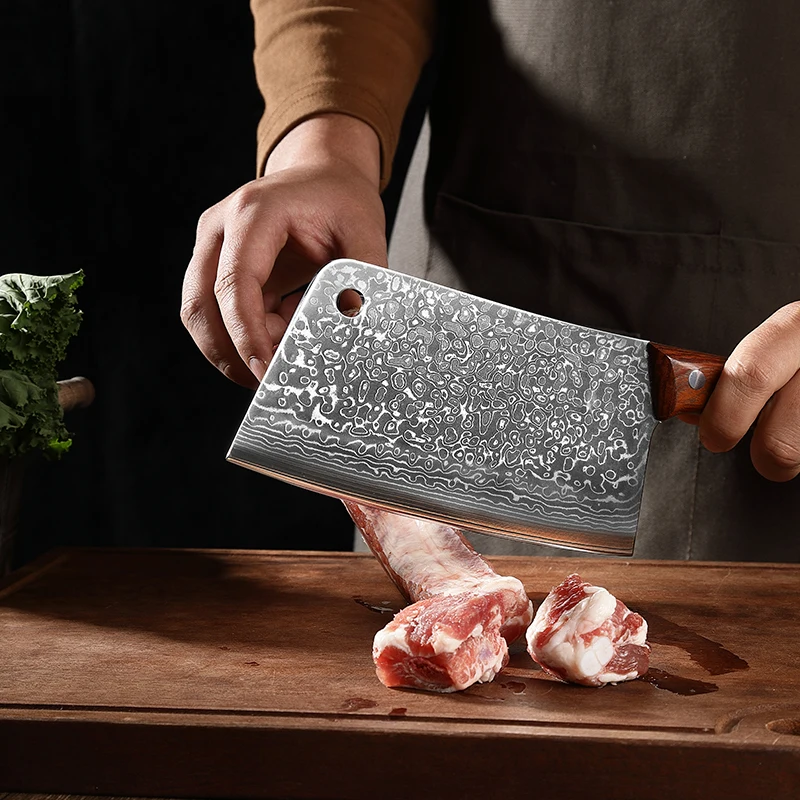 TJ POP 7.5 Inch Chopping Knife 67 Layer Damascus Steel Chef Knife Rosewood Handle Sharp Dual-purpose Chopper Slicing Bone Knife