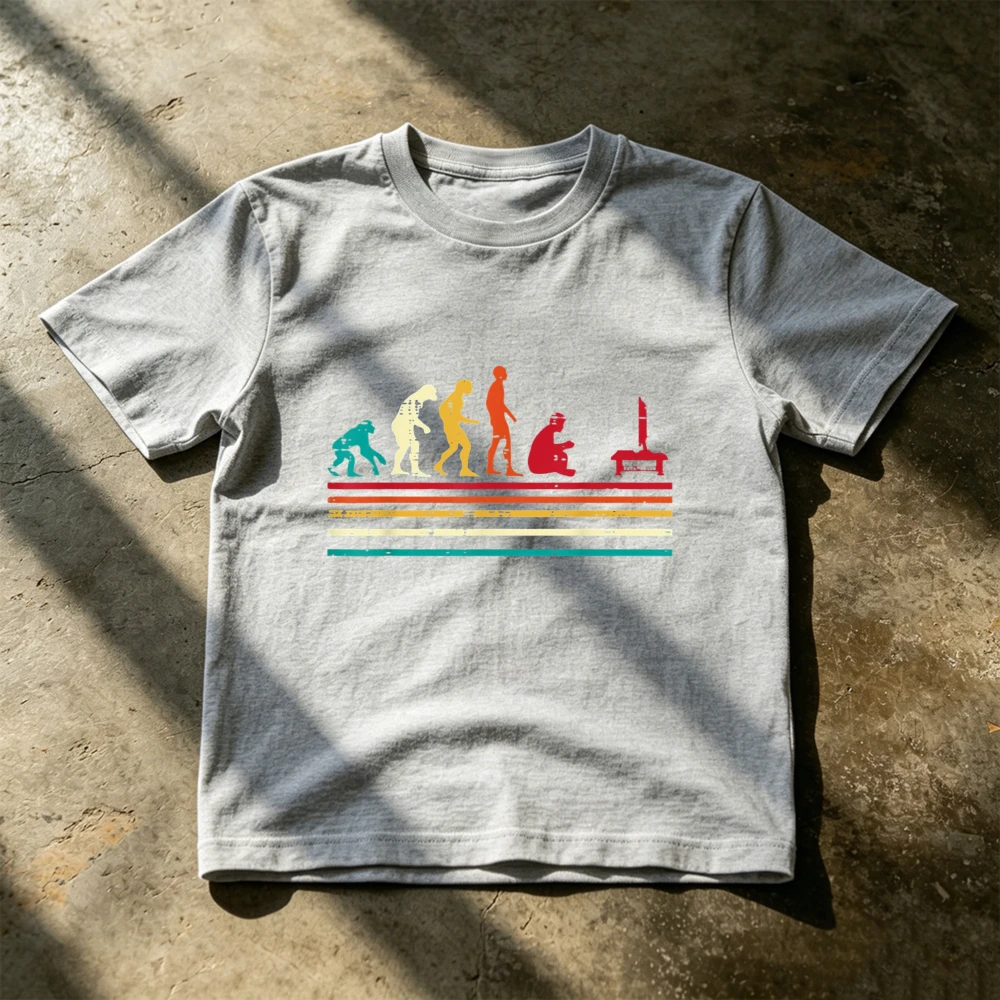 Retro Human Evolution Gamer Graphic T Shirt Men Vintage Rainbow Game Console Silhouette Print Short Sleeve Tees