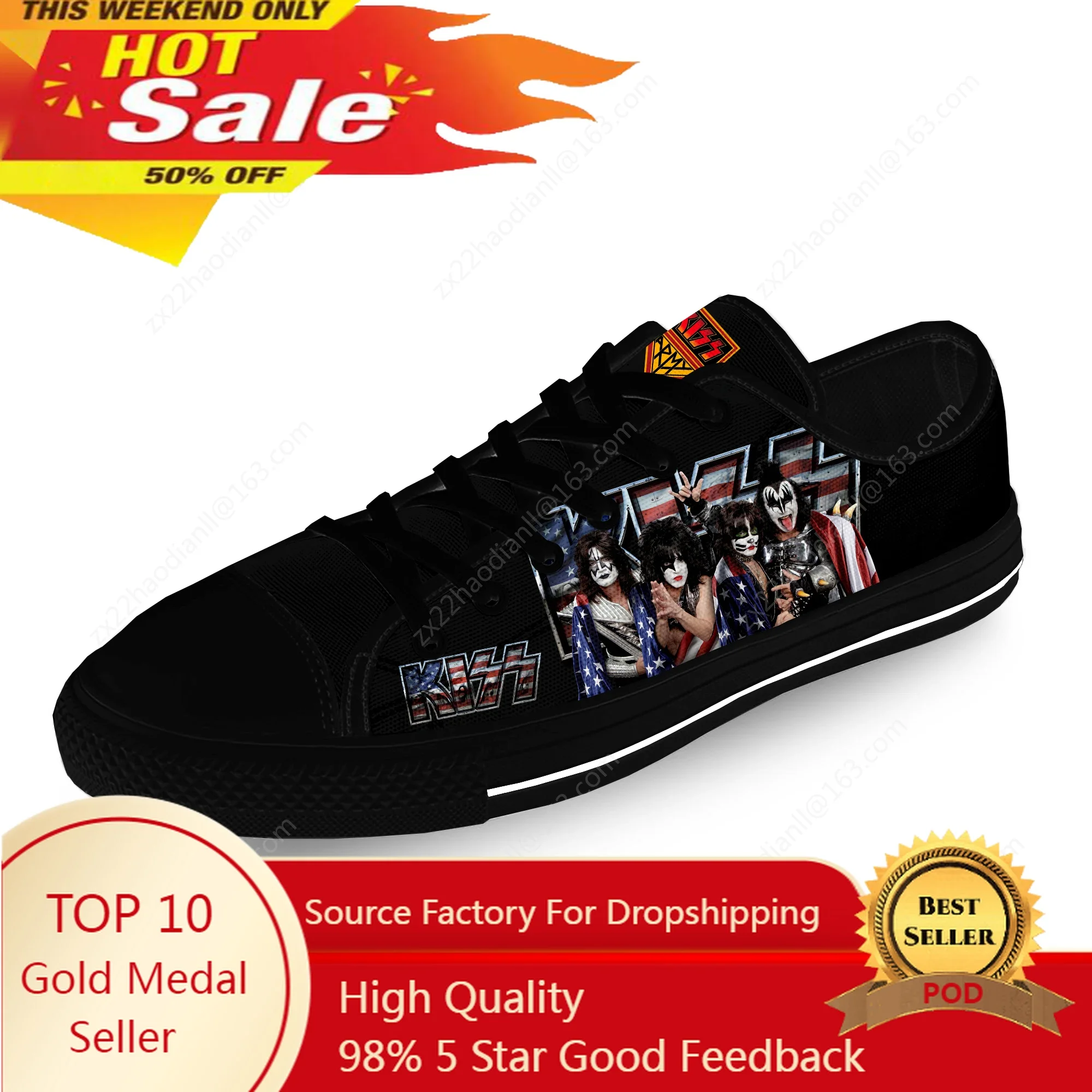 

Kiss Rock Band Heavy Metal Music Casual Cloth 3D Print Low Top Canvas Fashion Shoes Men Women Lightweight Breathable Sneakers