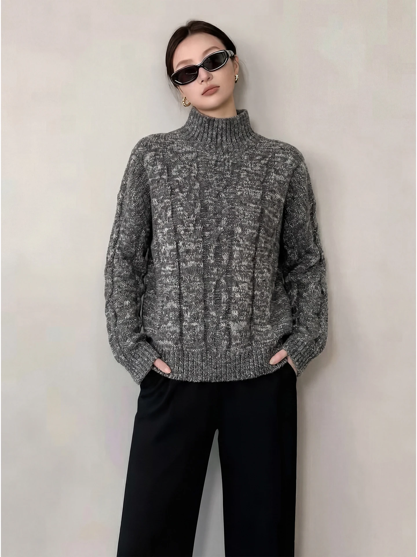 

Trendy Knitted High Collar Sweater Versatile Casual Women's Faion Spring 2026 Comfortable Loose Fit Long Sve Top