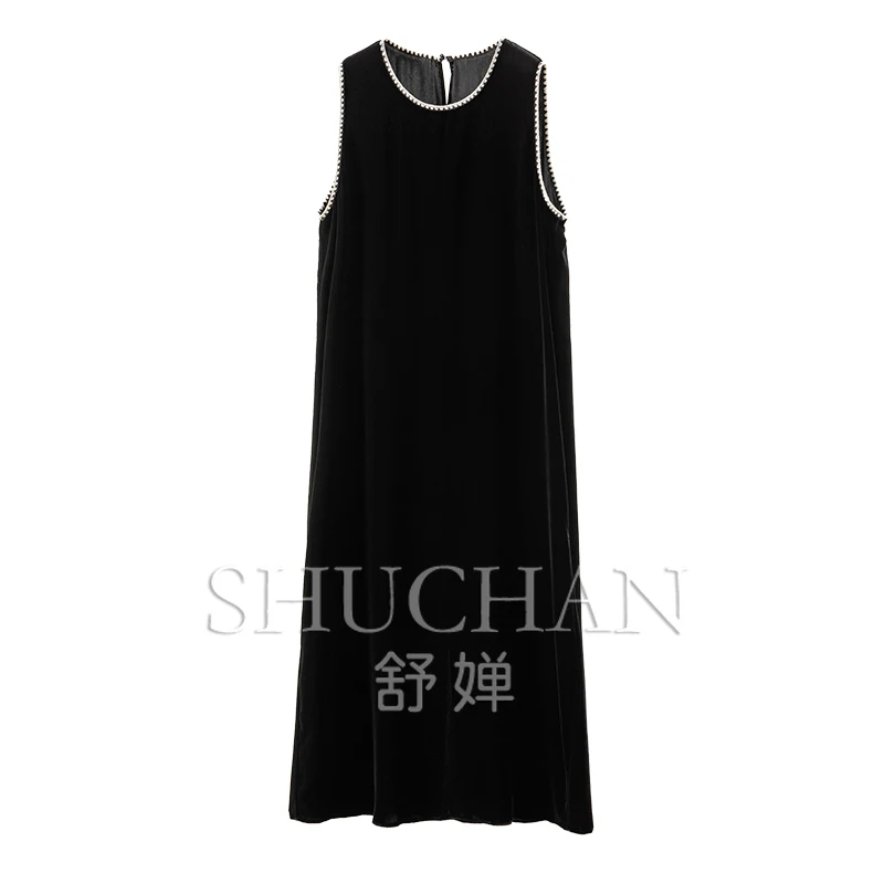 

New Elegant French Light Luxury Retro Hook Lace Silk Velvet Crew Neck Dress Women 68C8 Vestidos De Mujer Invierno