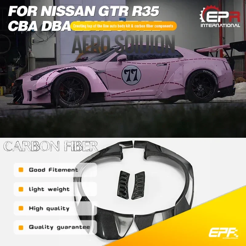 

For Nissan GTR R35 CBA DBA LBV2 Style Carbon Fiber Wide Front Fender Glossy Finish Wheel Arch Flare With Air Vent Tuning Duct