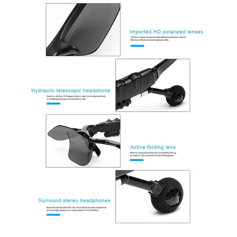 Gafas de sol compatibles con Bluetooth 5,0, lentes inteligentes para exteriores, para teléfonos inteligentes, auriculares inalámbricos, deportivas con micrófono
