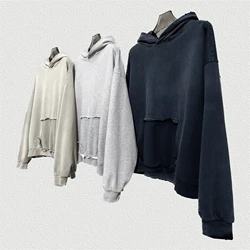 Oversize Heavy Weight Gradient Hoodies Kanye Distressed Pullover Concealed Pocket 2023 Men Streetwear