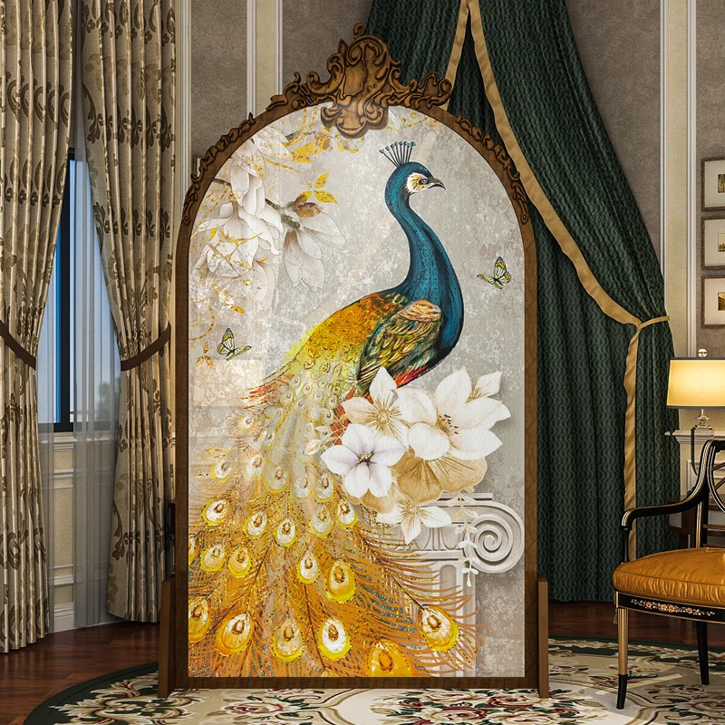 

European American Light Luxury Solid Wood Carving Flower Screen Partition Living Room Entrance Entrance Hotel Villa Seat Screen