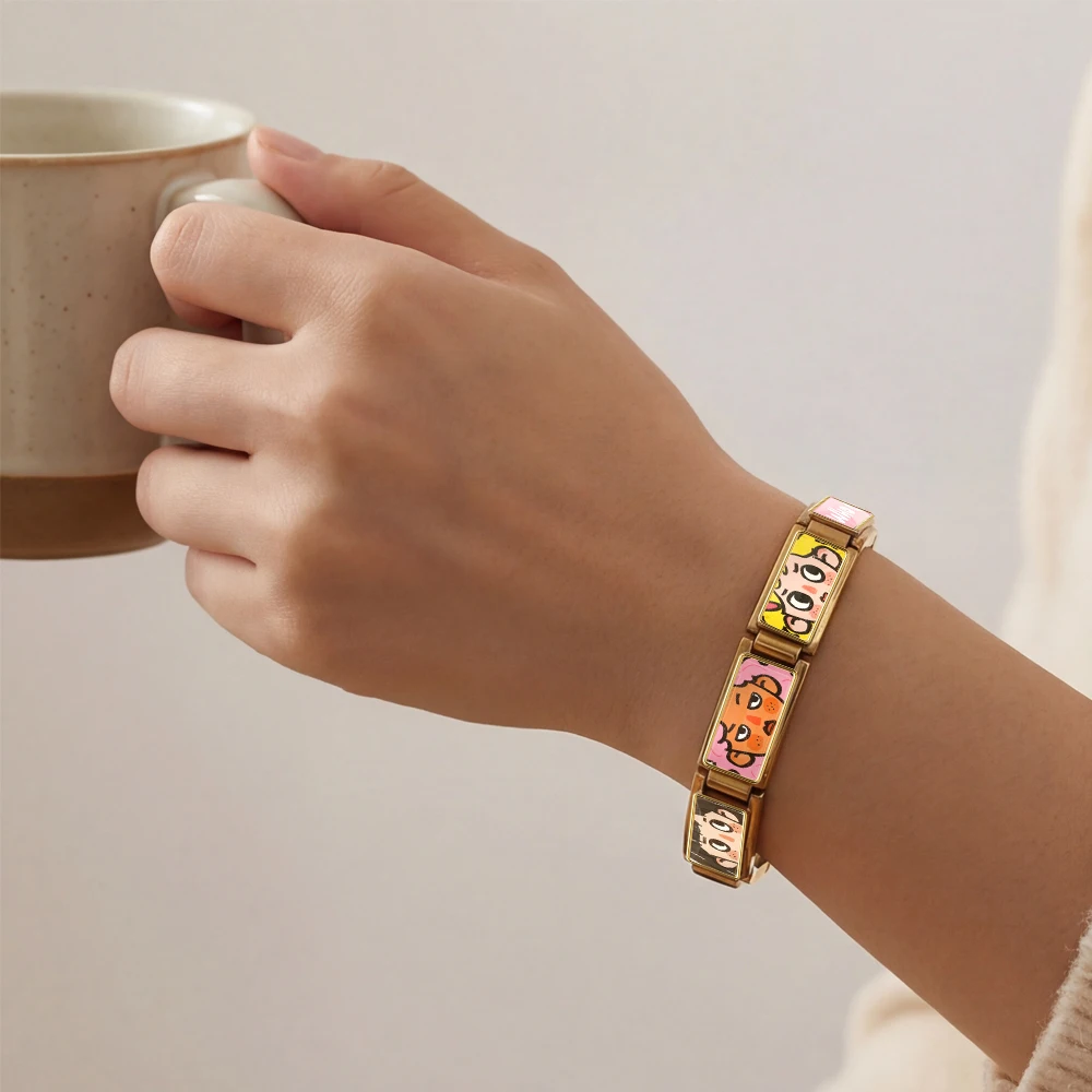 Original Design Cute Colorful Women Tiger Elephant English Word Stainless Steel Jewelry Italian Link Fit 9mm Bracelet Making DIY