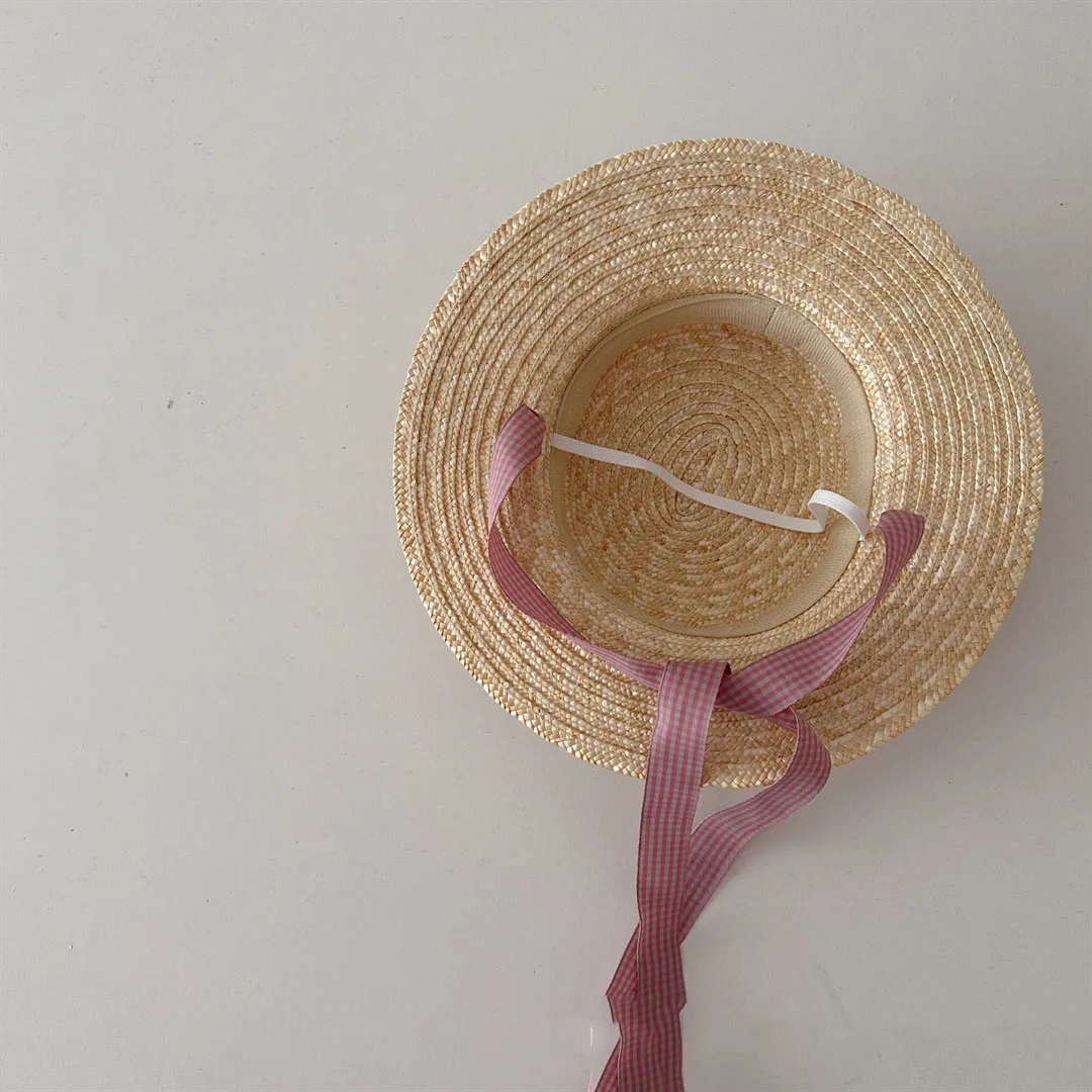 Korean Kids Straw Hat Summer Children Panama Caps Beach Caps Big Brim Wheat Straw Holiday Kids Sun Hat