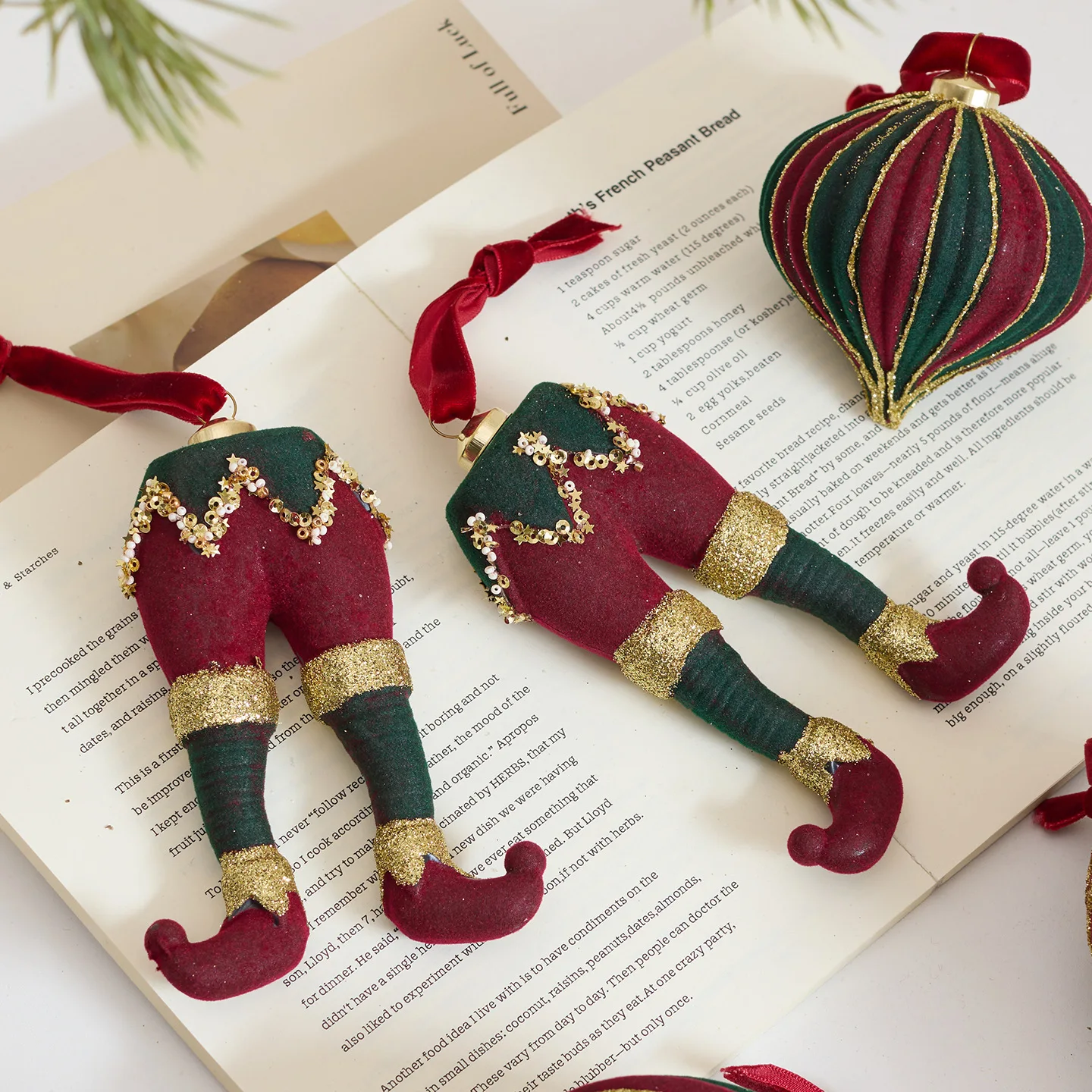 1 قطعة زينة عيد الميلاد اليدوية توافدوا الأحمر والأخضر خمر كرات عيد الميلاد معلقة زينة شجرة عيد الميلاد معلقة #5