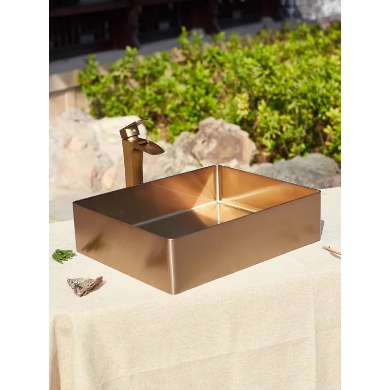 304 stainless steel antique wash basin, table basin, outdoor villa courtyard, wash basin, bathroom, hotel rectangle