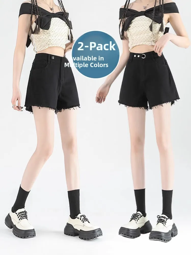 

High Waist Black Denim Shorts Women's Thin Design Summer New Loose Wide Leg Hot Pants Cotton Polyester Spandex Blend Shorts