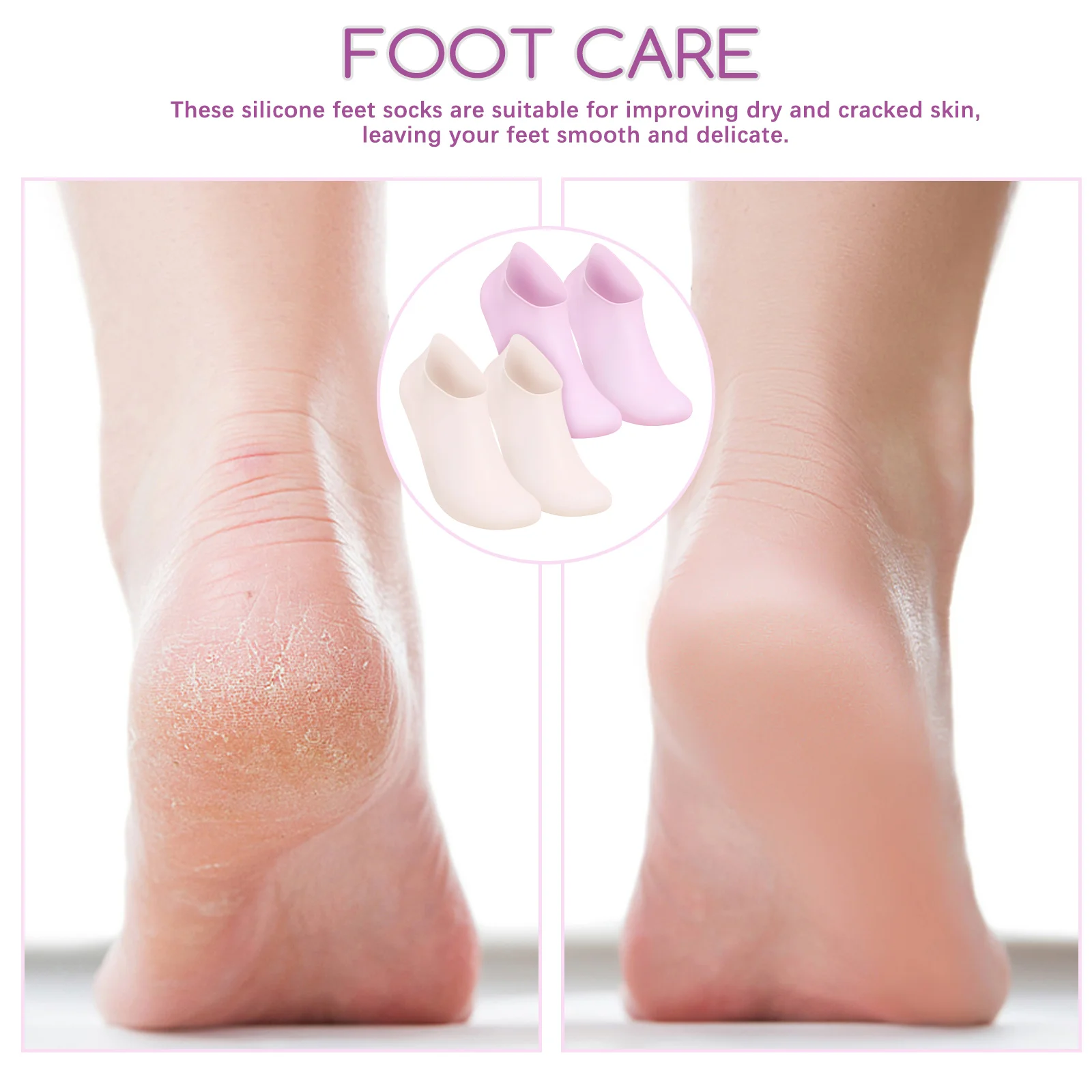 4 Pairs Pink Nude Silicone Socks Women Moisturizing Spa Foot Care Gel Socks Soft Comfortable Elastic Dry Skin Improvement Tools