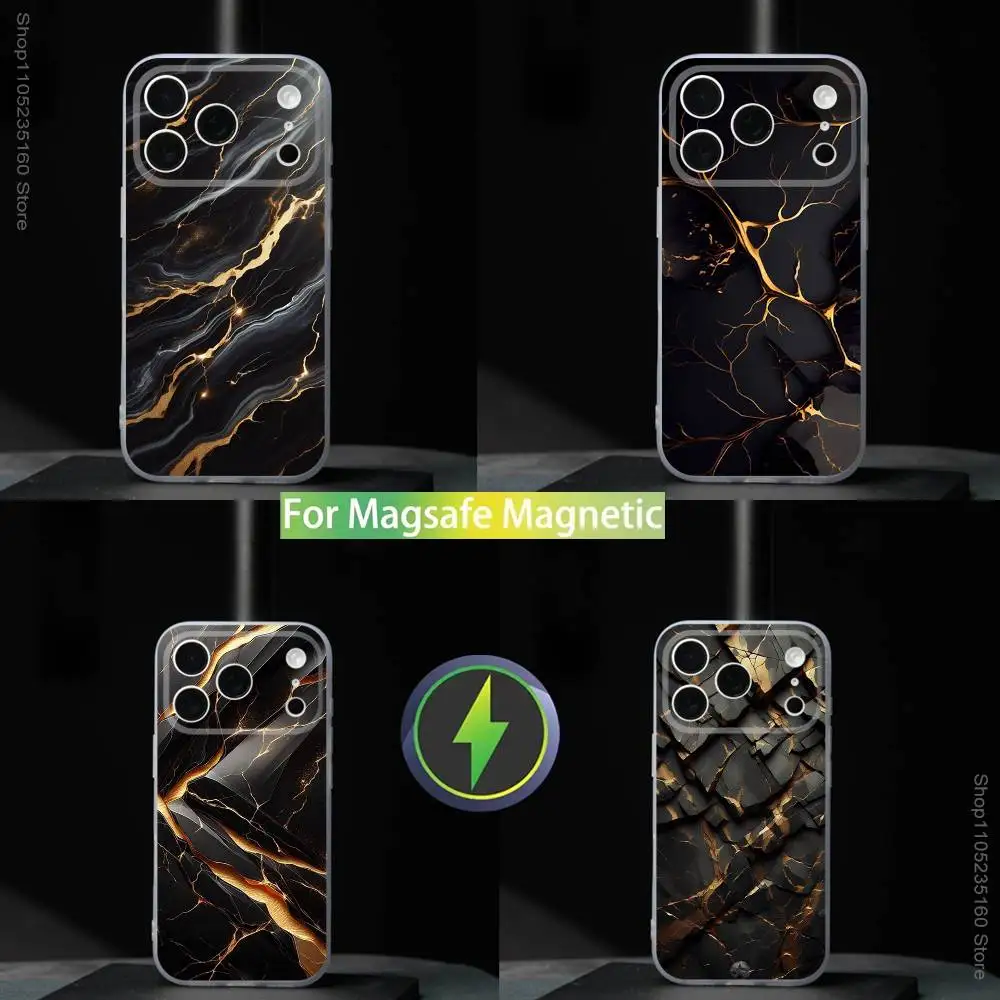 

Black Gold Marble P-Pattern For iPhone 11,12,13,14,15,16,17,Pro,Max,Plus,Mini,SE4,E Phone Case Magnetic For Magsafe Wireless