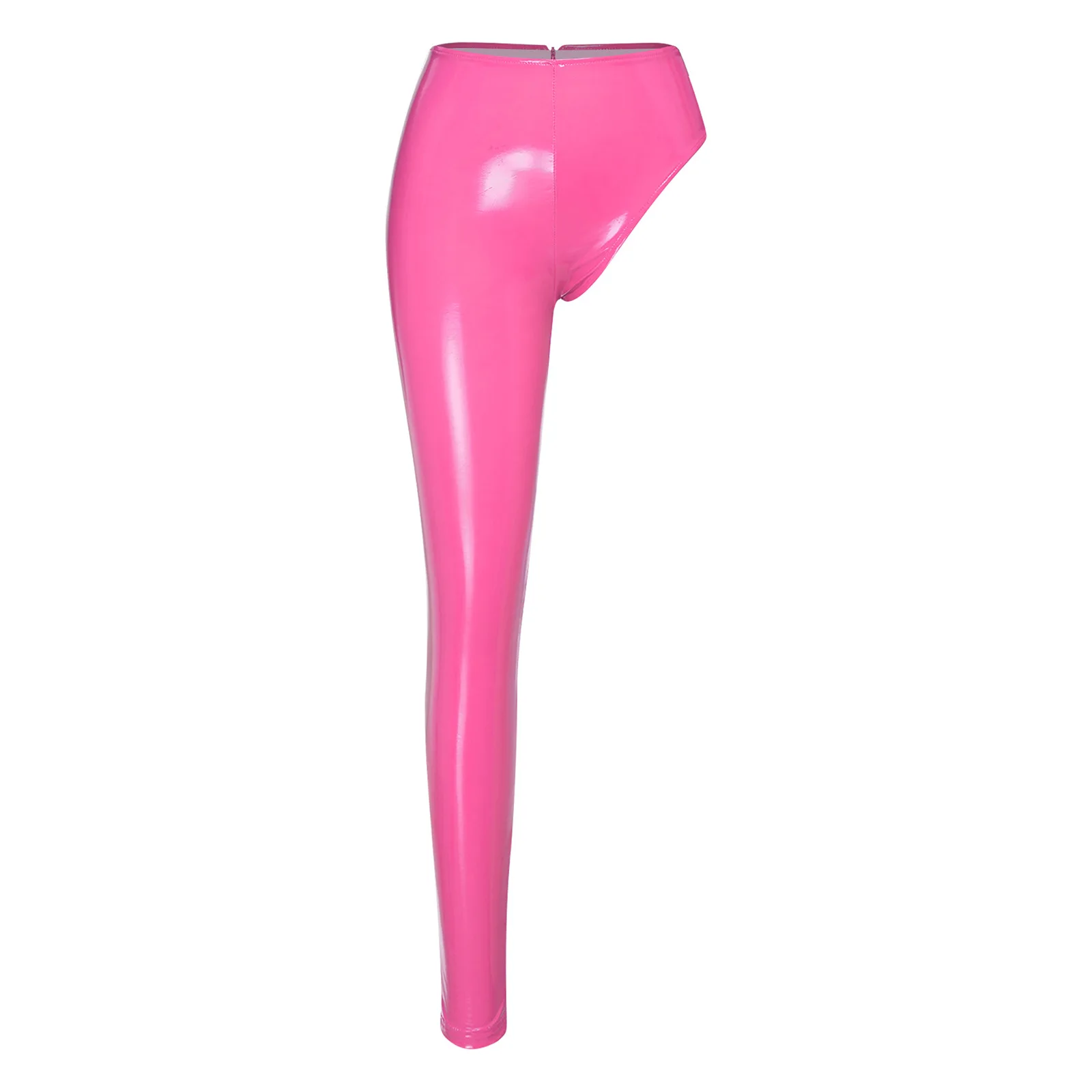Ladies Shiny PU Leather High Cut Pants Women High Waist Stretch Bodycon Clubwear Glossy Wet Look Party Trousers Rave Clubwear