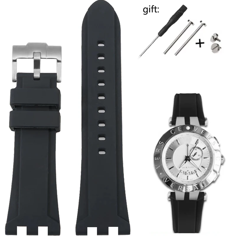 Correa de reloj de silicona cóncava y convexa para la serie Versace V-RACE DUAL, accesorios de 24 mm, correa de reloj de goma impermeable para hombre.