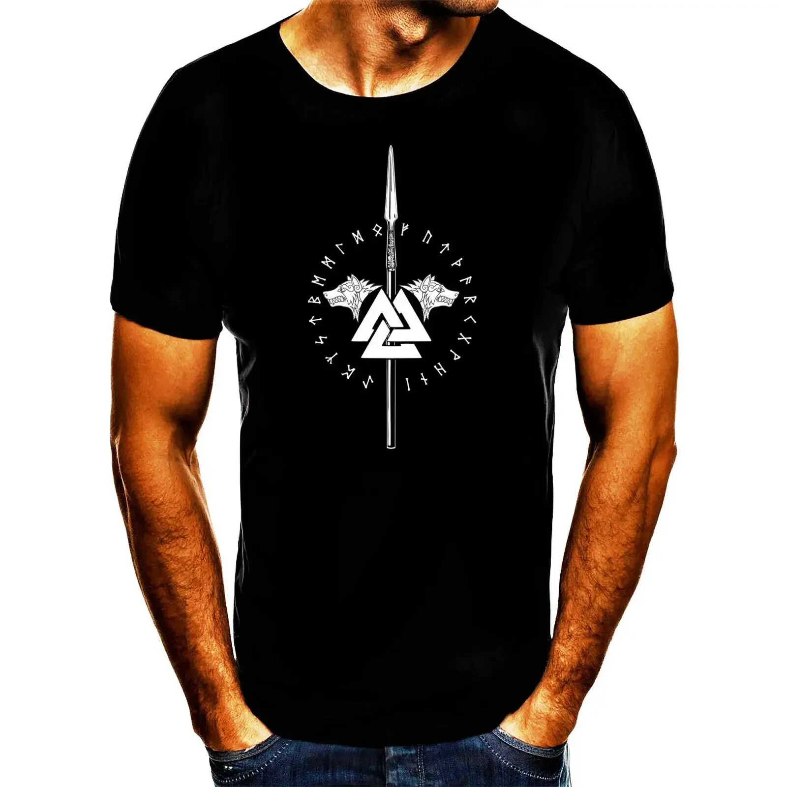 

Nordic Warrior Odin Spear Valknut Rune Printed T-Shirt 100% Cotton O-Neck Short Sleeve Summer Casual Mens T-shirt Streetwear