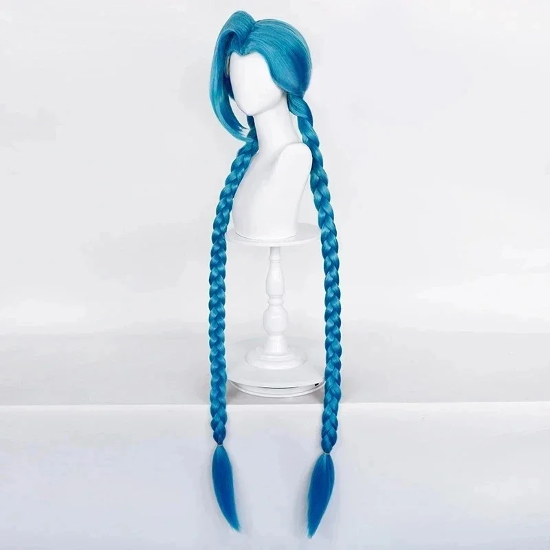 LOL Jinx Cosplay Wig Long Braided Blue The Loose Cannon Wig with Blue Braid Heat Resistant Synthetic Hair Anime Wigs