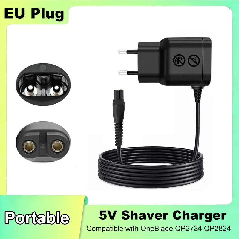 5V Shaver Adapter Charger Converter  EU Plug Fit for Philips One Blade QP2724 QP2834 QP1424 QP1924 QP4631 Beard Trimmer