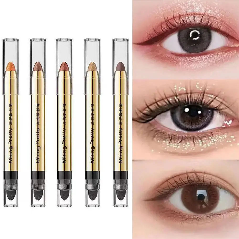 Nowy dwugłówkowy cień do powiek błyszczący diamentowy Eyeliner refrakcyjny cień do powiek złota brokatowa długopis zielony leżący jedwabnik Purp A6P3