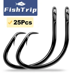 FishTrip 25Pcs Circle Hooks 4X Strong Giant Saltwater Hook Heavy Duty Wide Gap Catfish Hook Sharks Hook Bait Hook