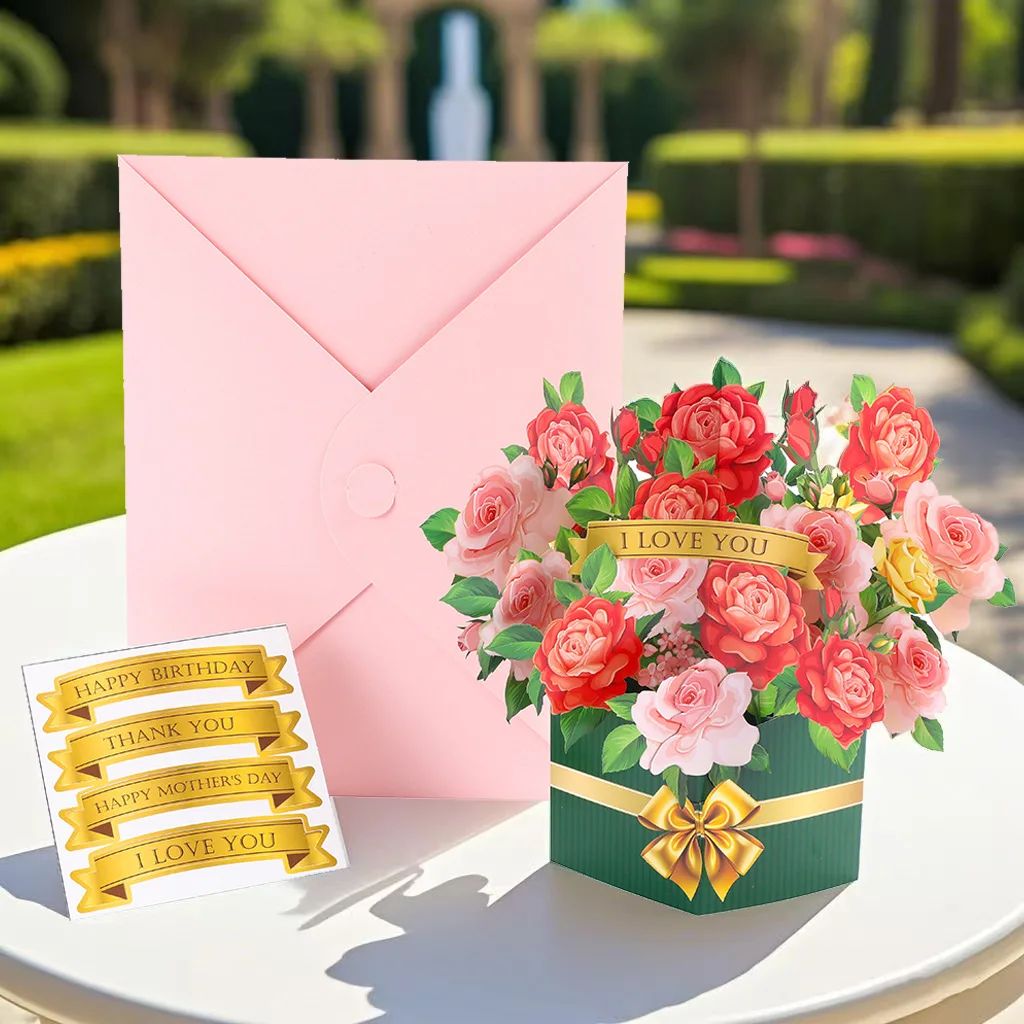 Papier-Pop-up-Muttertagskarte mit Blumenmuster für Mama, 3D-Blumenkarte, Geschenke für Geburtstage, Jubiläen, Valentinstag, mit Umschlag – Detail 3