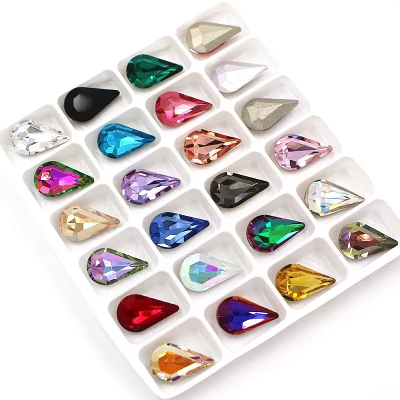 8x13mm High Quality Teardrop Crystal Glass Strass Pear Shape Pointback Rhinestones DIY Nail Decoration/Handicrafts