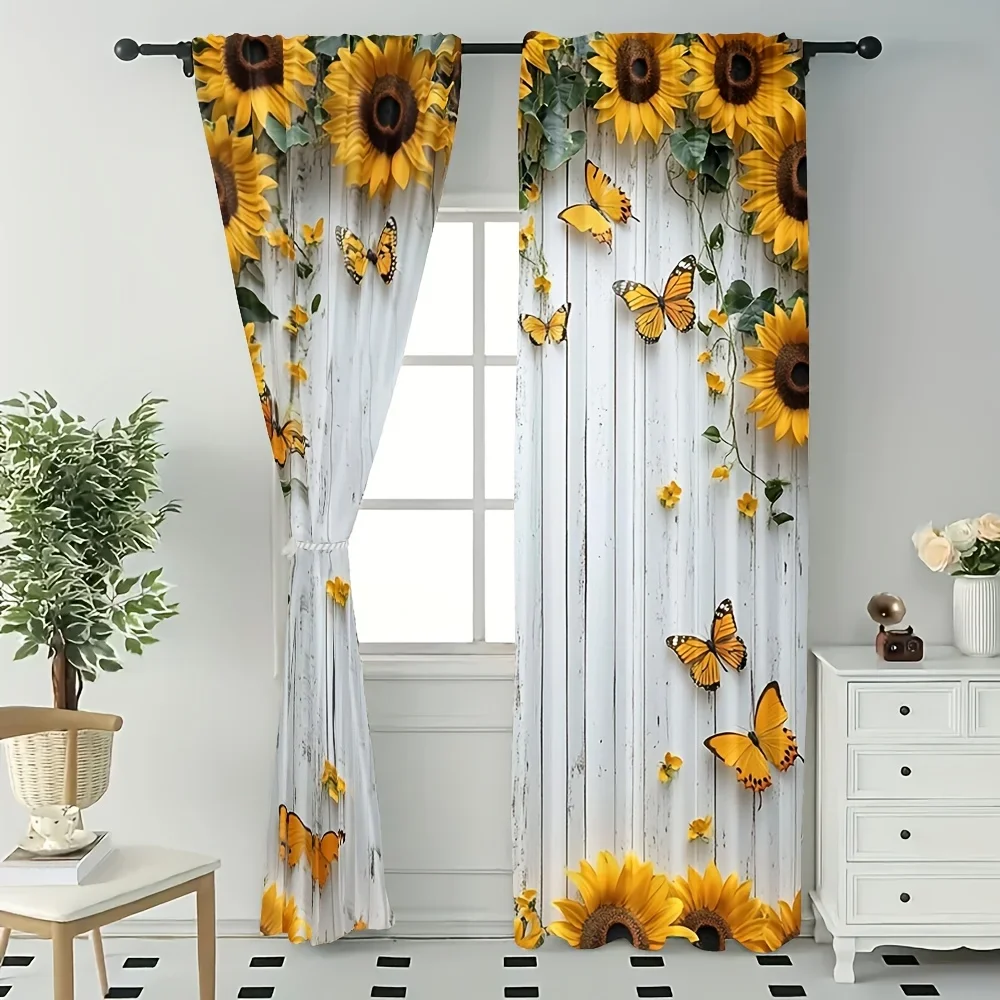 

2pcs Colorful butterfly printed curtains, pole bag curtains, bedroom and living room, home decoration, room decoration