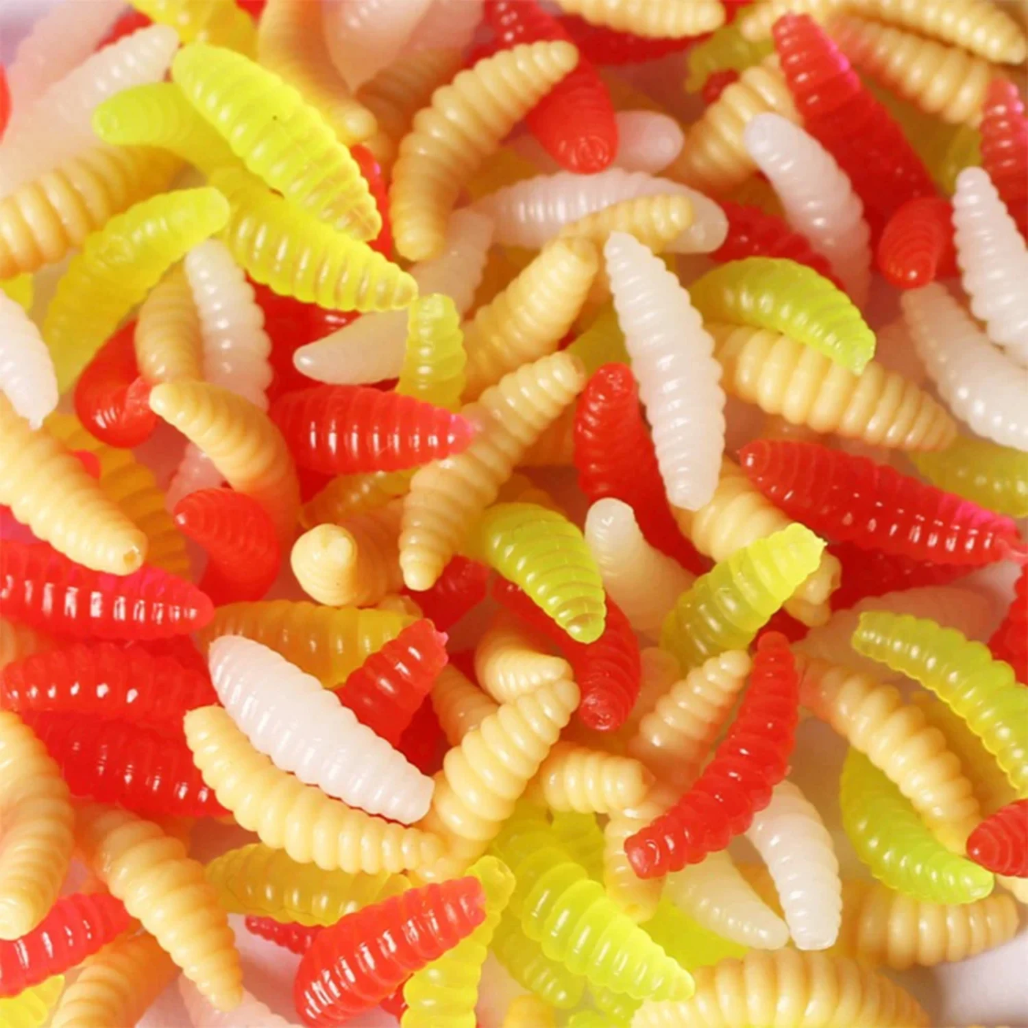 100Pcs/ 2cm 0.3g Bread Worm Silicone Artificial Baits Maggot Grub Soft Fishing Lure  Biomimetic Smell Worms Glow Shrimps