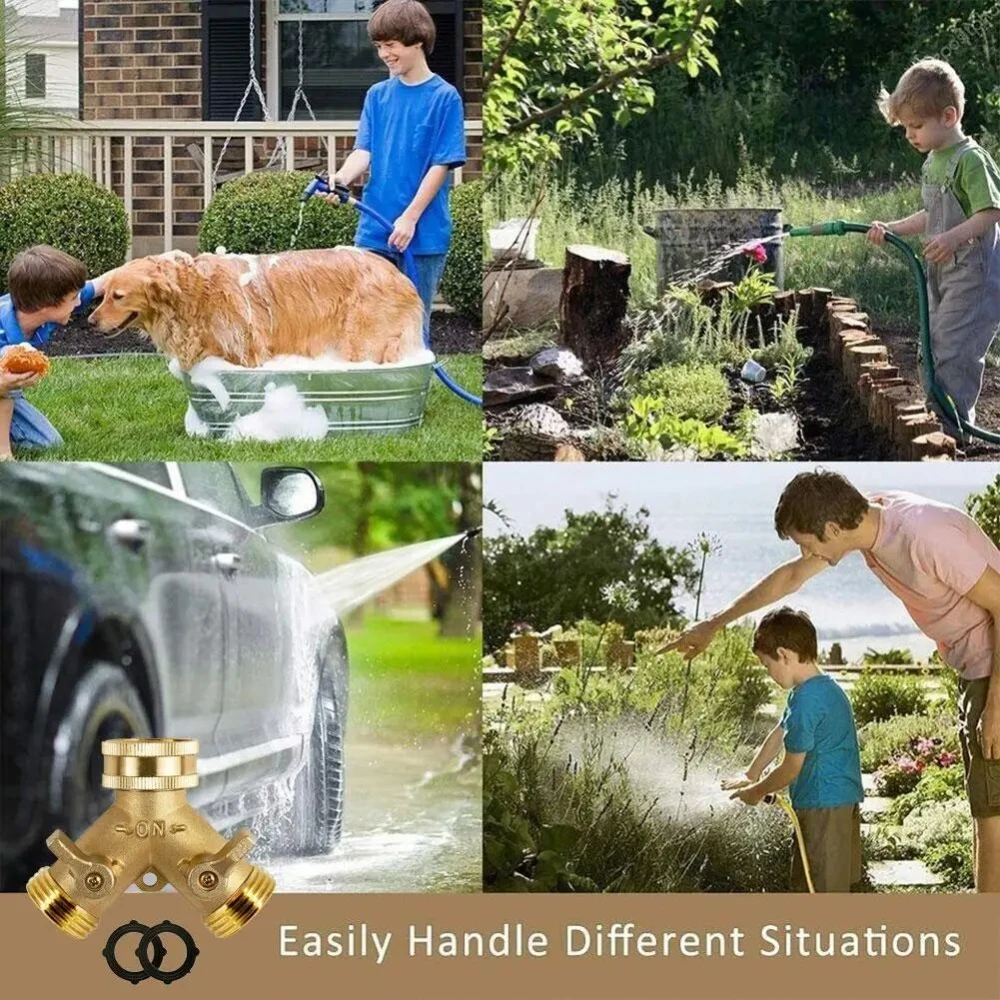Garden Hose Connector Brass Hose Splitter with Solid Brass Handle Y-shaped Valve Brass Water Garden Hose Adapter Two-way