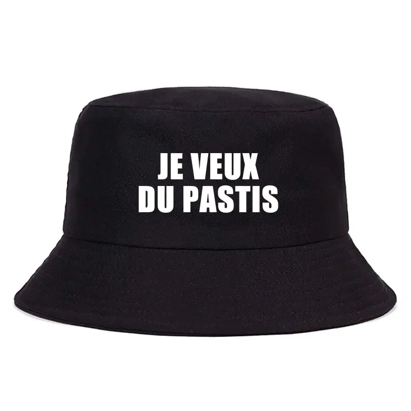 Je Veux Du Pastis Reversible Bucket Hat Woman Man Cool Cotton Fisherman Cap Unisex Winter Windproof Beach Panama Hats