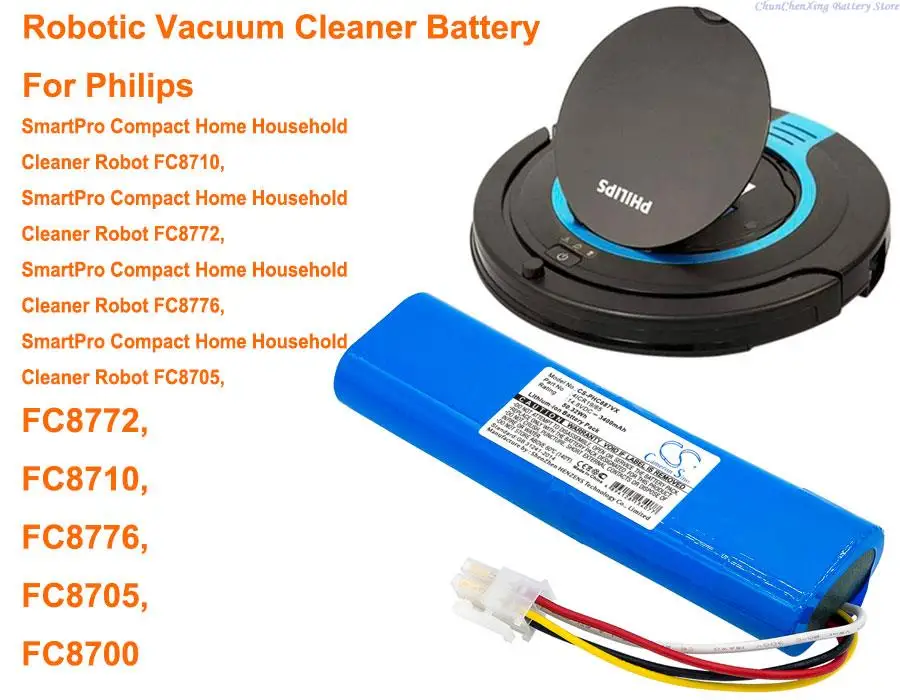 CameronSino 3400mAh Battery for Philips SmartPro Compact Home Household Cleaner Robot FC8705, FC8710,FC8772,FC8776,FC8700,FC8715