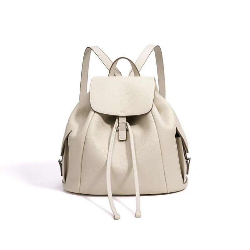 Niche Design Genuine Leather Backpack Simple And Casual Versatile For Work And Commuting Large Strawstring Backpack For Women