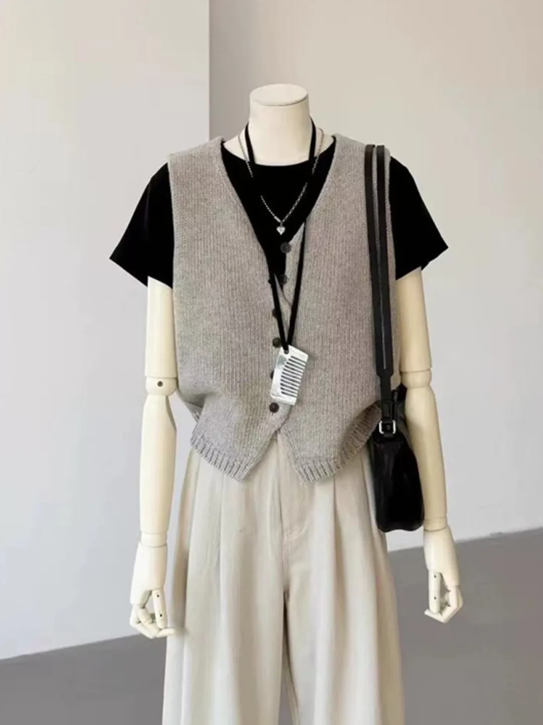 

Ay V-Ne вязаный жилет для женщин, ранняя осень, многослойный свитер прямого кроя для поездок на работу, корейский свитер Camere