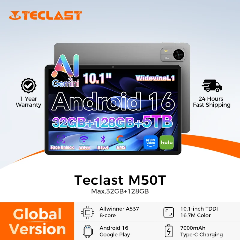 Teclast M50T Tablet 10.1“ HD Screen AllWinner A537 4GB RAM+28GB Virtual 128GB ROM 7000mAh Battery WiFi Android 16 Global Version