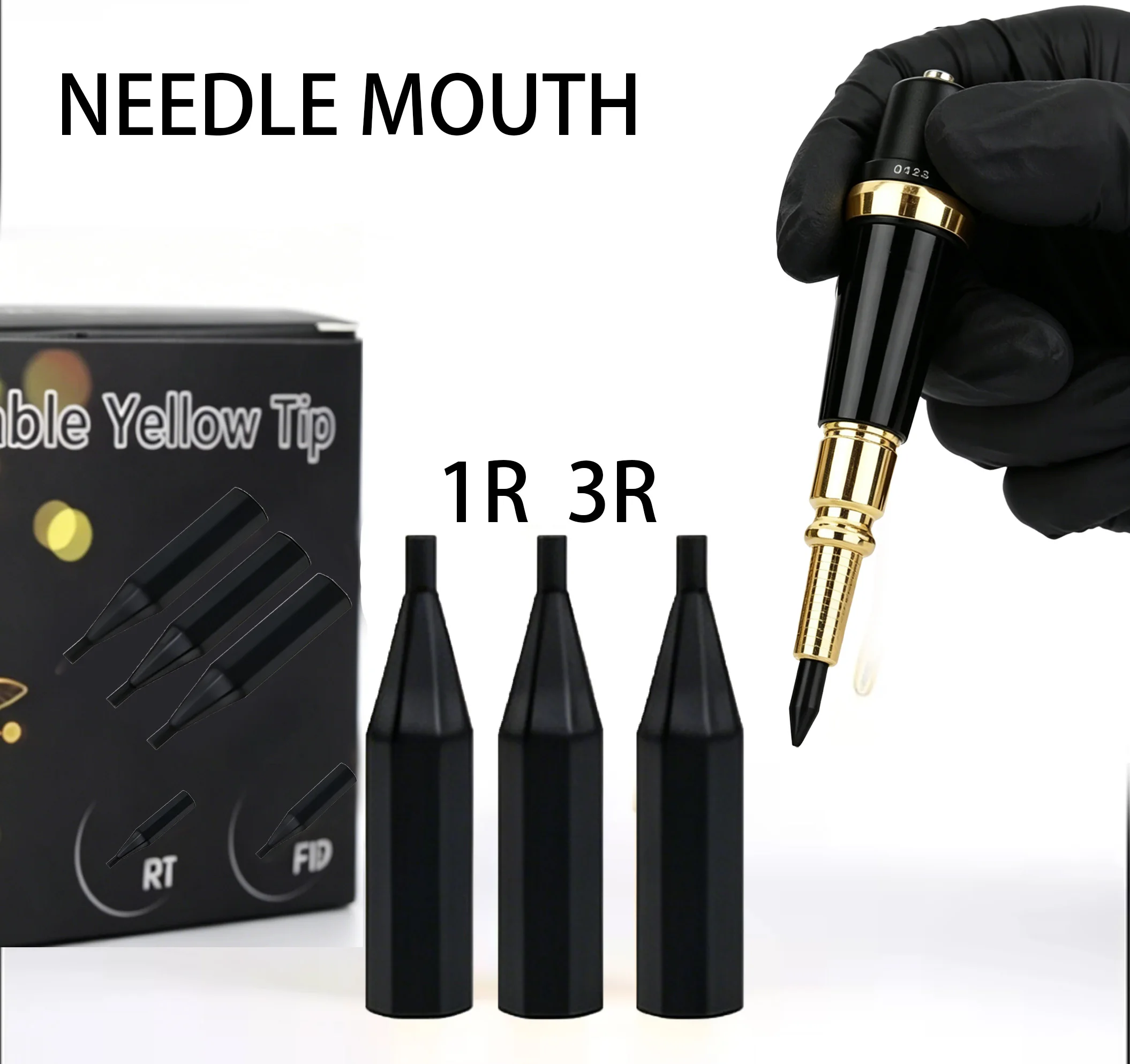 30Pcs Tattoo Nozzle Needle Caps black and needle For Permanent Makeup machine Disposable Sterilized Tattoo Tips 1RL 3R