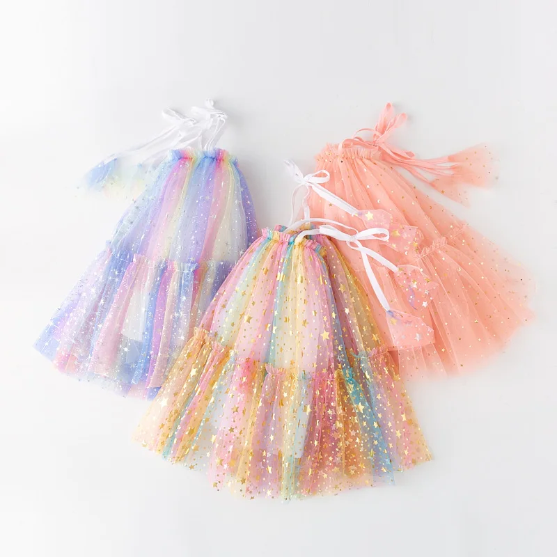 Girls Dresses for Summer Sleeveless Baby Birthday Mesh Dress Children's Party Princess Dress Rainbbow Kids Casual Clothes CC092 image 2