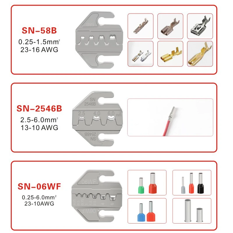 Crimpzange SN-58B mit Schnellwechselbacken für Tab 2.8 4.8 6.3/Rohr/Photovoltaik/Isolierte Klemmen Elektrische Klemmwerkzeuge – Detail 8