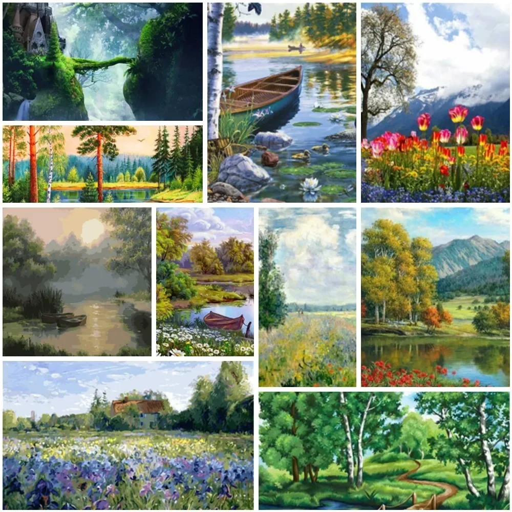 869382 Landscape Spring Fields Paint By Numbers For Adults Personalized Crafts Kits For Adults Room Decoration Gift