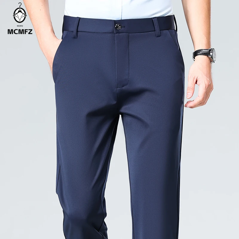 

Mens Business Meeting Straight Leg Chino Pants Thin Cool Moisture Wicking Four Way Stretch Comfort Trousers