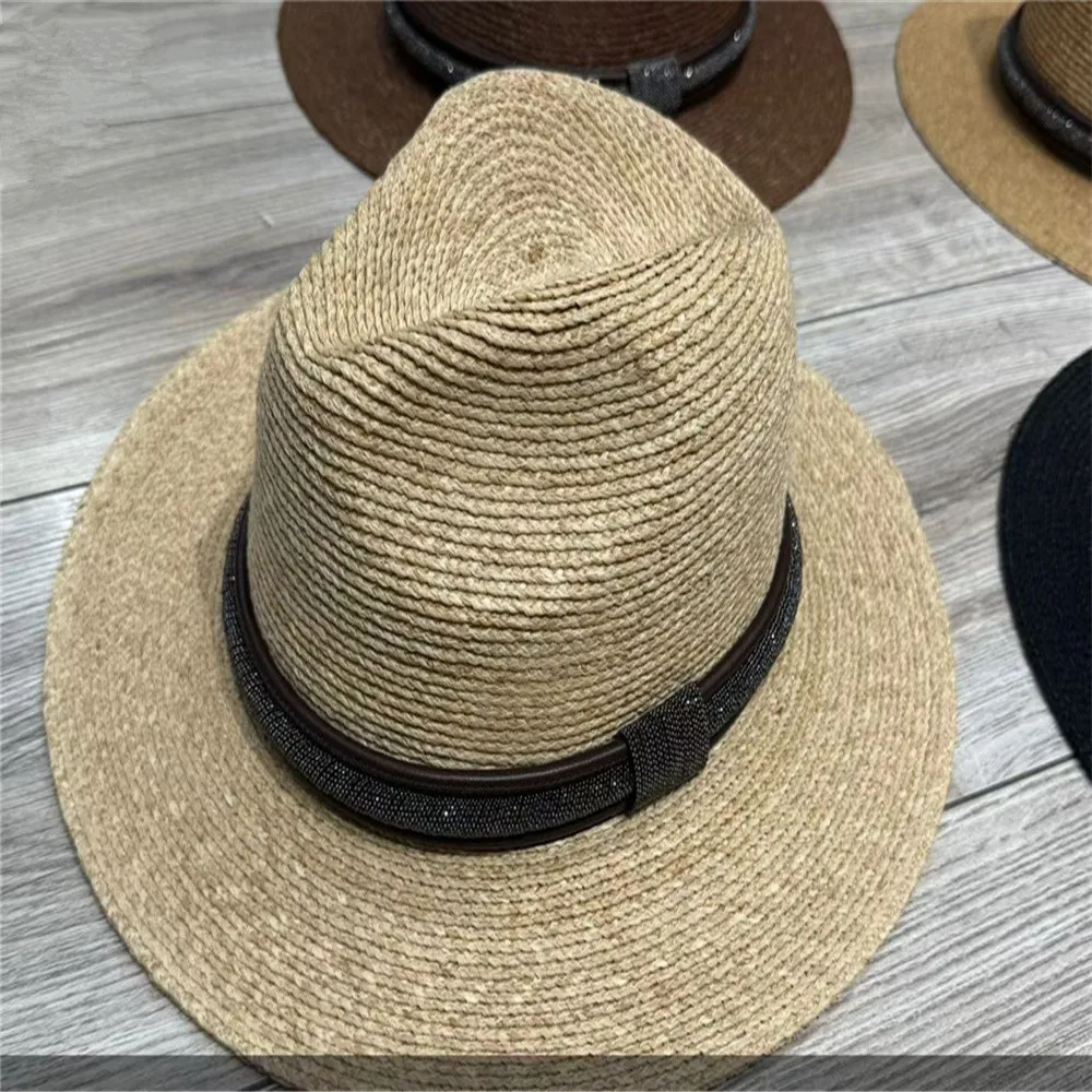 

Ladies Summer Beading Raffia Straw Hat Fashionable Versatile Sun Protective Cap